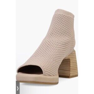 New Eileen Fisher Gavis Stretch Knit Platform Sandal Heels Bootie Beige 8.5